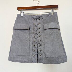 Prograce Faux Suede Stretchy High Waist Grey Mini Skirt, M